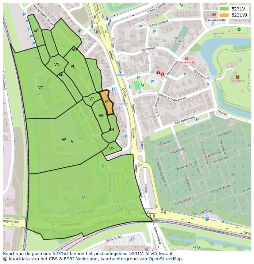 Afbeelding van het postcodegebied 5231 VJ op de kaart.
