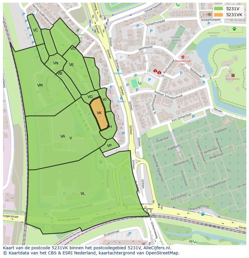 Afbeelding van het postcodegebied 5231 VK op de kaart.