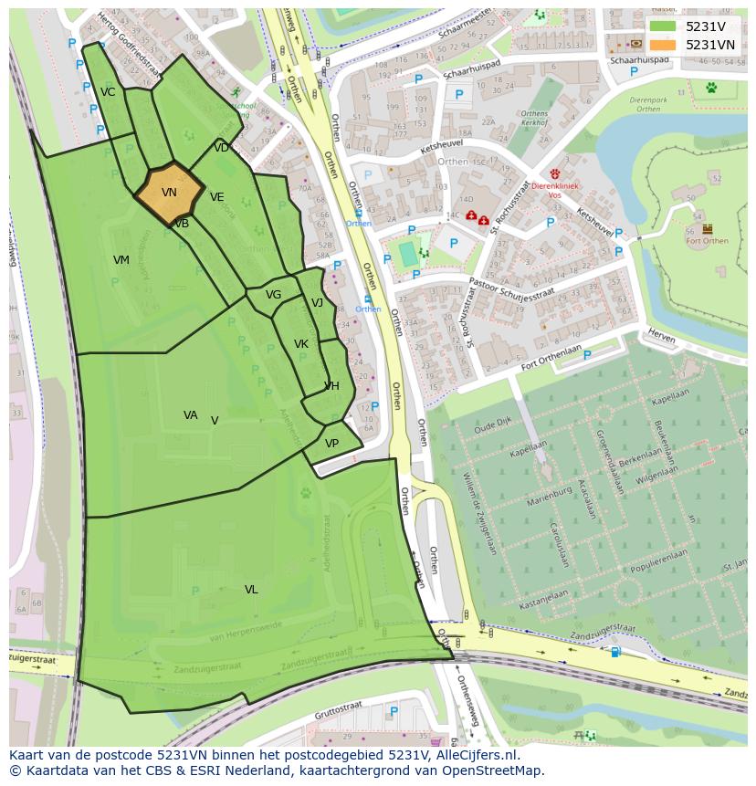 Afbeelding van het postcodegebied 5231 VN op de kaart.