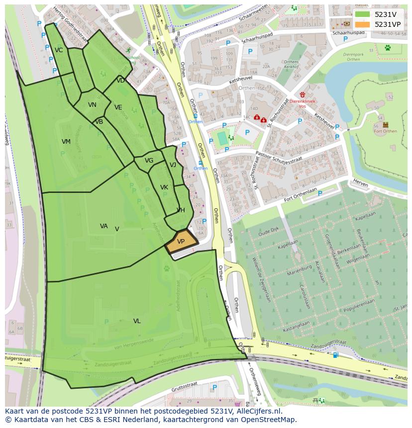 Afbeelding van het postcodegebied 5231 VP op de kaart.
