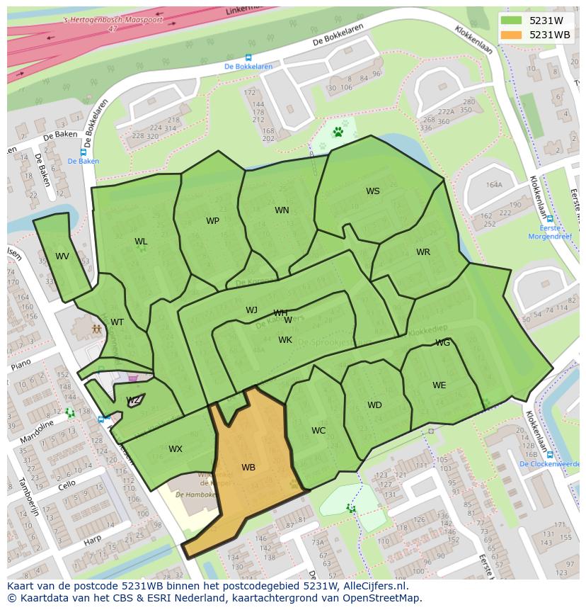Afbeelding van het postcodegebied 5231 WB op de kaart.