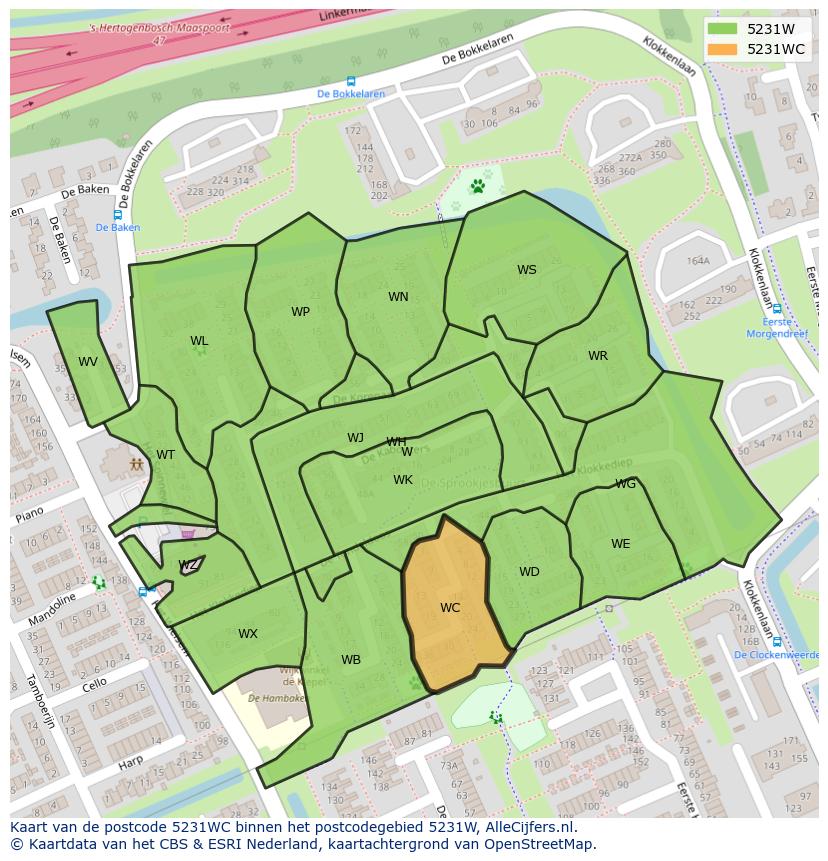 Afbeelding van het postcodegebied 5231 WC op de kaart.