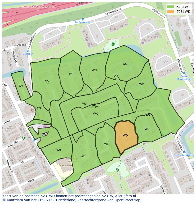 Afbeelding van het postcodegebied 5231 WD op de kaart.