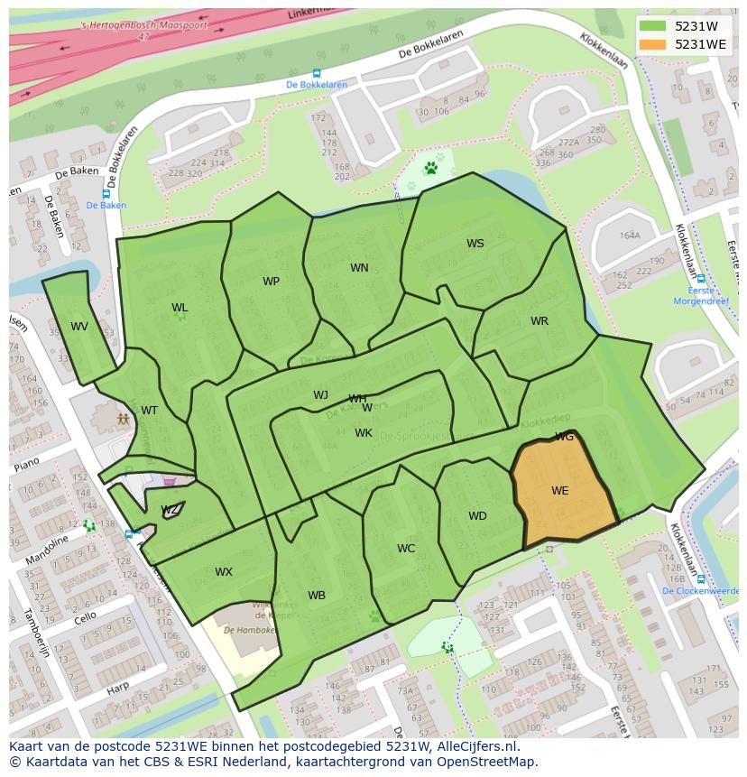 Afbeelding van het postcodegebied 5231 WE op de kaart.