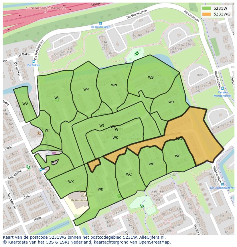 Afbeelding van het postcodegebied 5231 WG op de kaart.