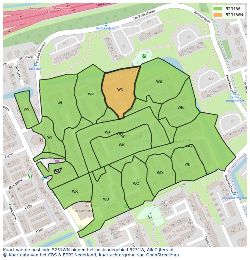 Afbeelding van het postcodegebied 5231 WN op de kaart.
