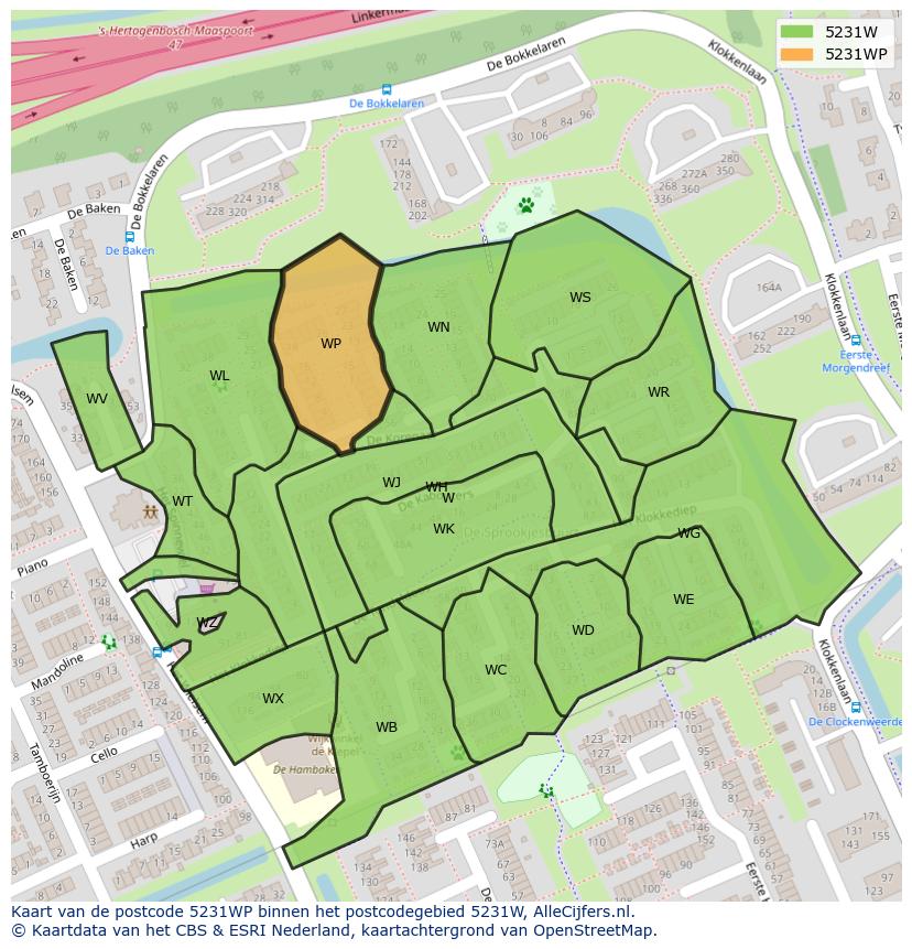 Afbeelding van het postcodegebied 5231 WP op de kaart.