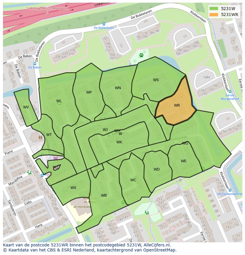 Afbeelding van het postcodegebied 5231 WR op de kaart.