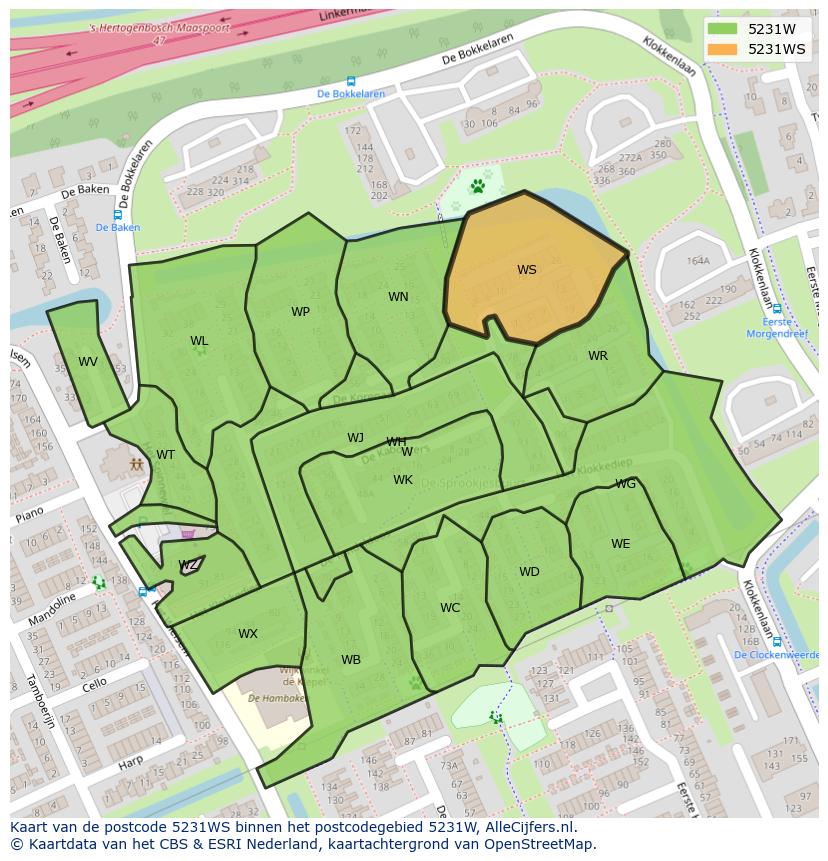 Afbeelding van het postcodegebied 5231 WS op de kaart.