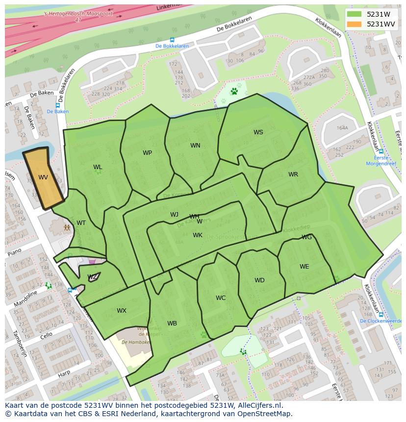 Afbeelding van het postcodegebied 5231 WV op de kaart.