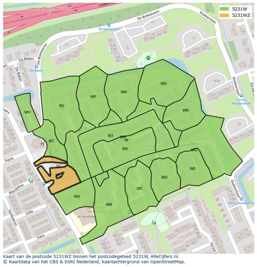 Afbeelding van het postcodegebied 5231 WZ op de kaart.