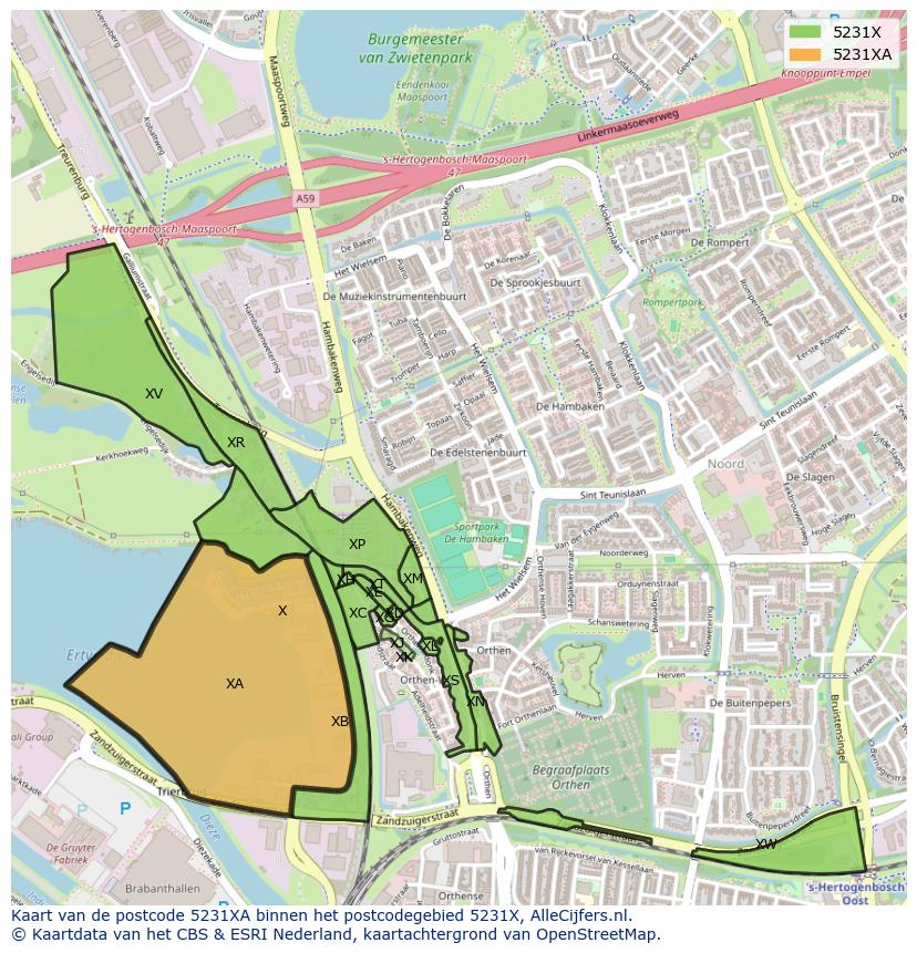 Afbeelding van het postcodegebied 5231 XA op de kaart.