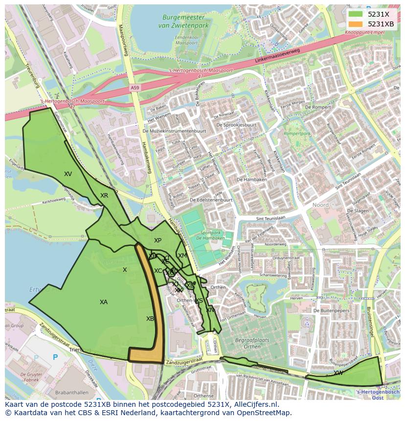Afbeelding van het postcodegebied 5231 XB op de kaart.
