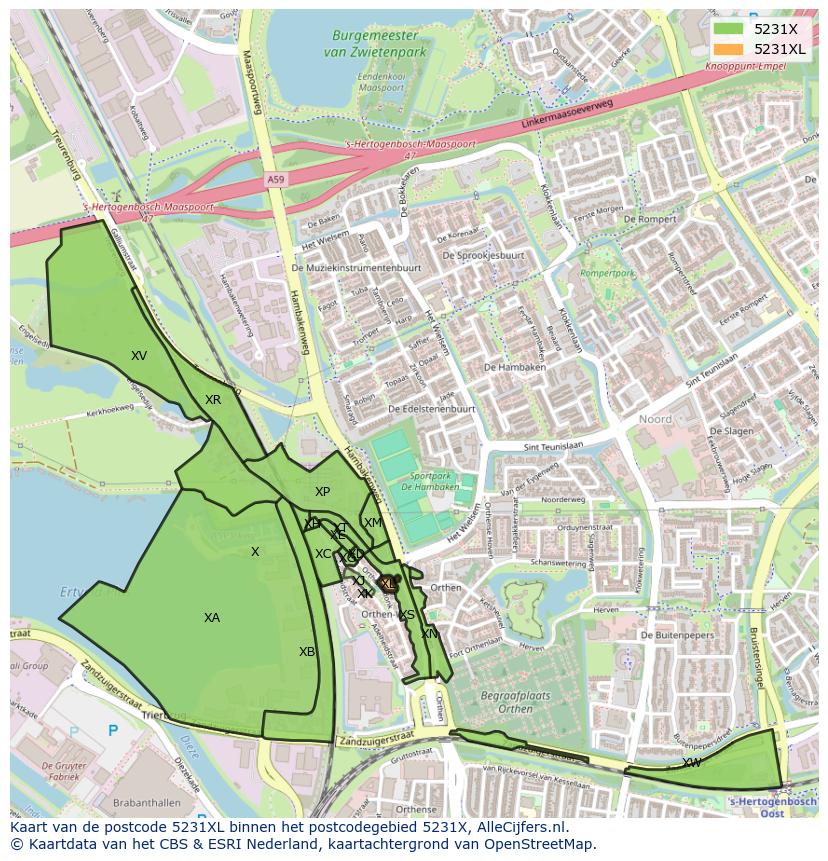 Afbeelding van het postcodegebied 5231 XL op de kaart.