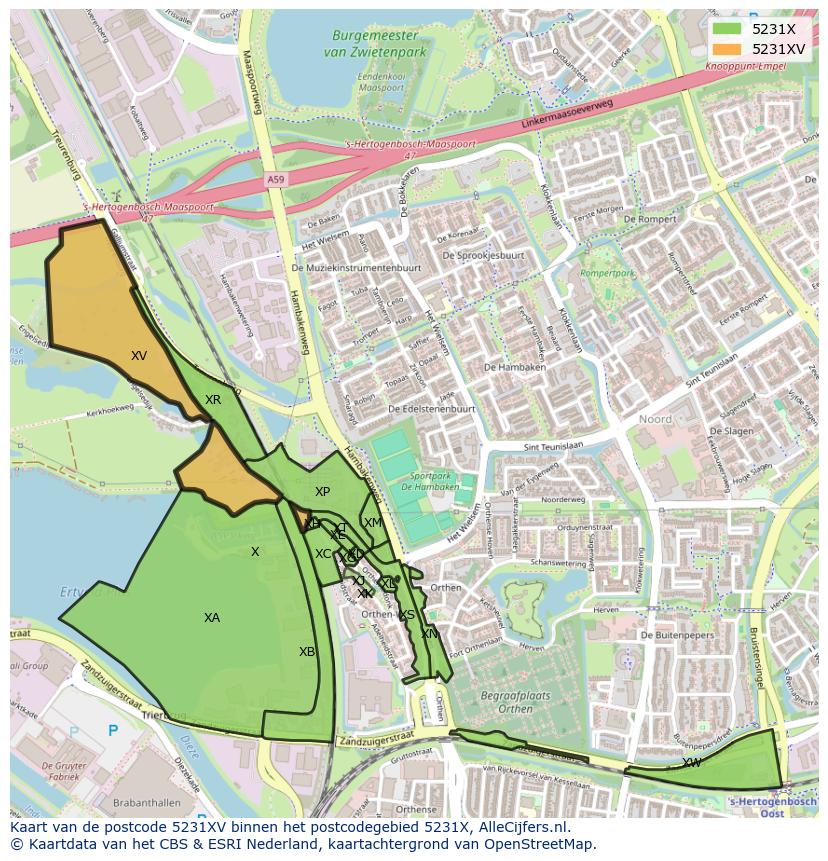 Afbeelding van het postcodegebied 5231 XV op de kaart.