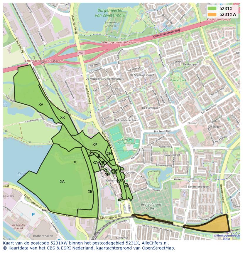 Afbeelding van het postcodegebied 5231 XW op de kaart.