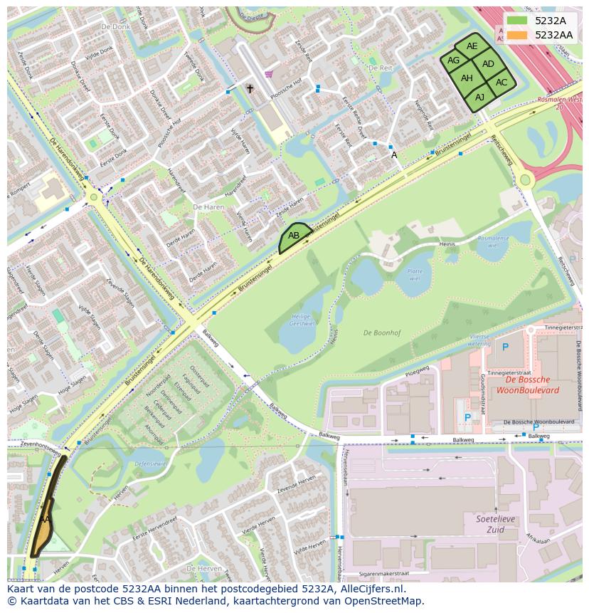 Afbeelding van het postcodegebied 5232 AA op de kaart.