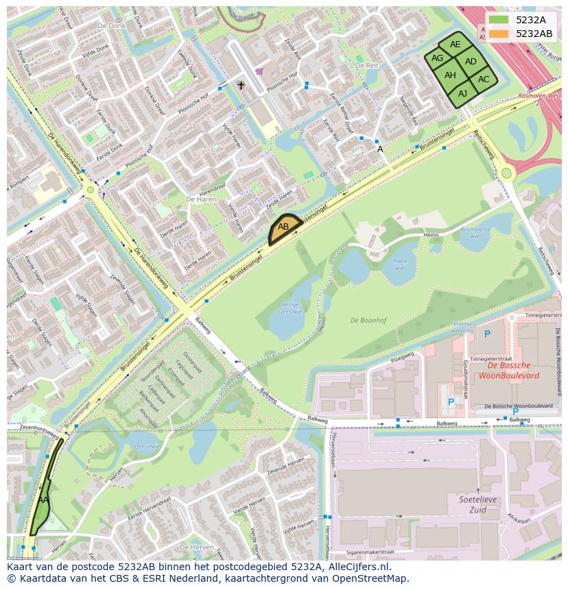Afbeelding van het postcodegebied 5232 AB op de kaart.