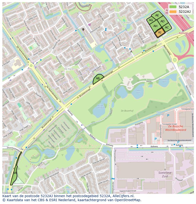Afbeelding van het postcodegebied 5232 AJ op de kaart.