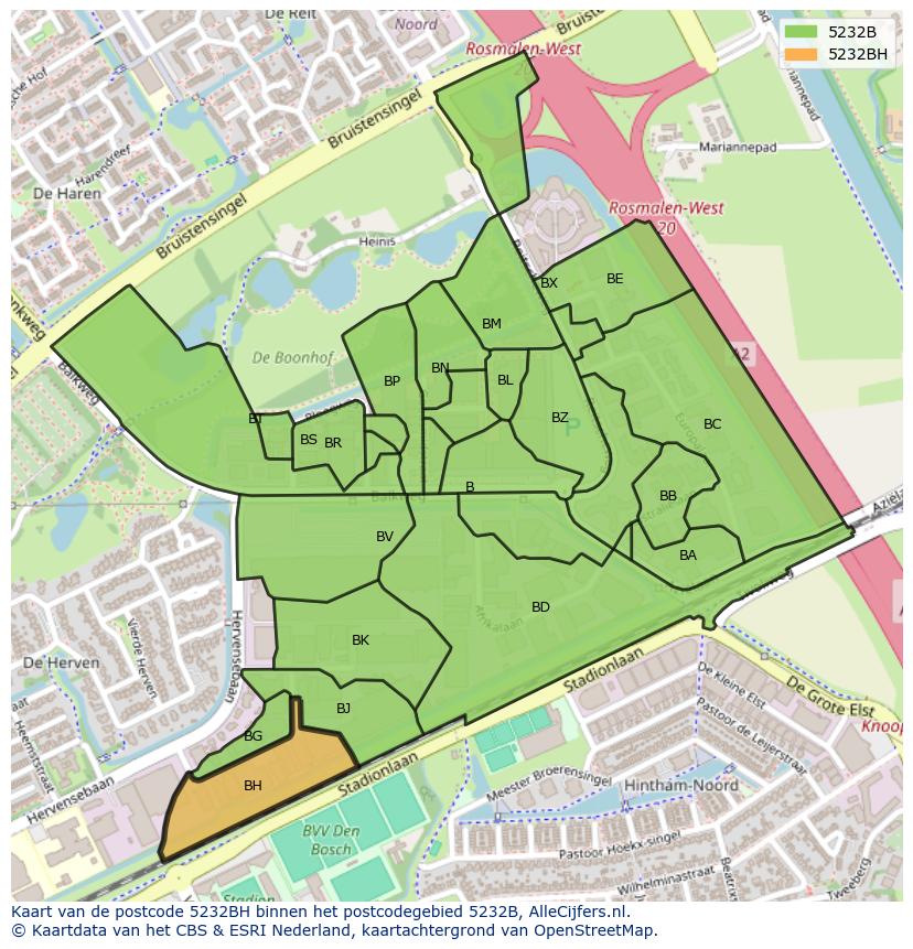 Afbeelding van het postcodegebied 5232 BH op de kaart.