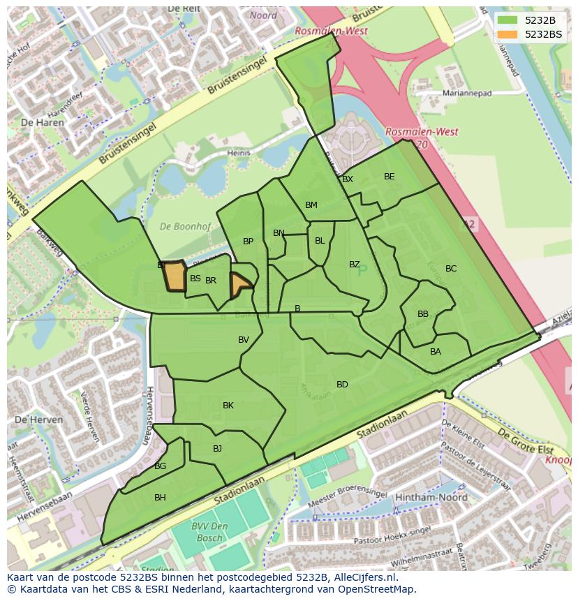 Afbeelding van het postcodegebied 5232 BS op de kaart.