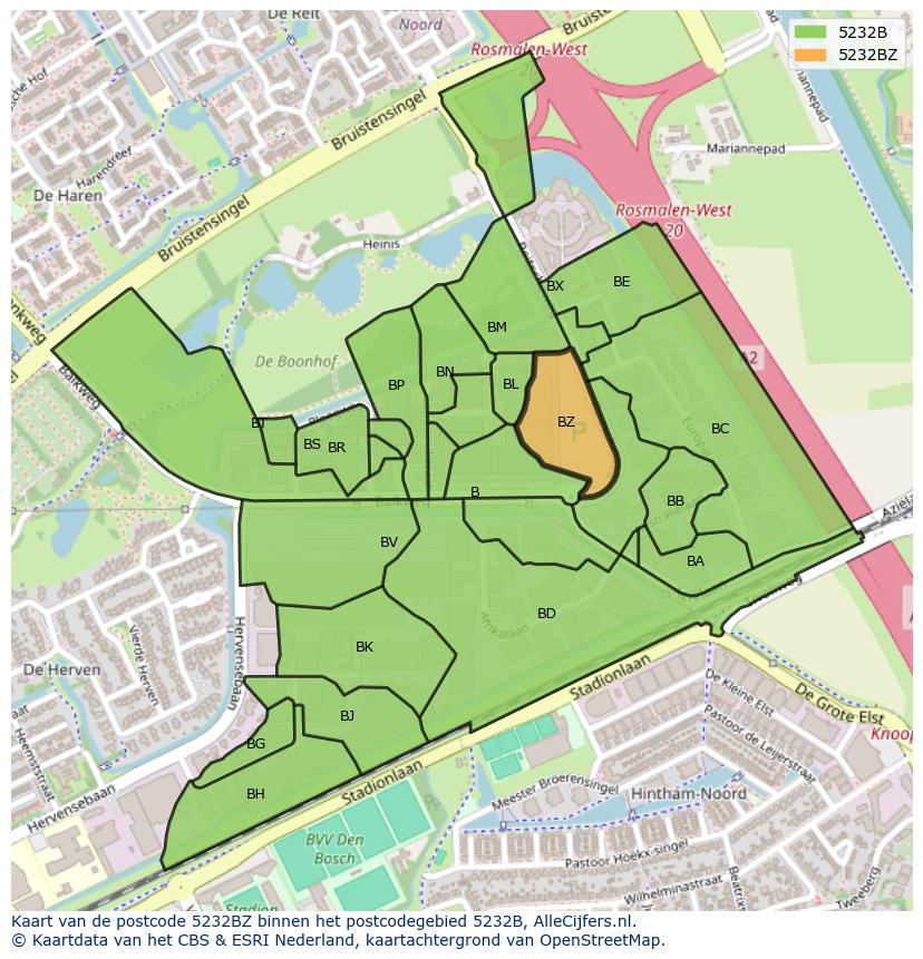 Afbeelding van het postcodegebied 5232 BZ op de kaart.