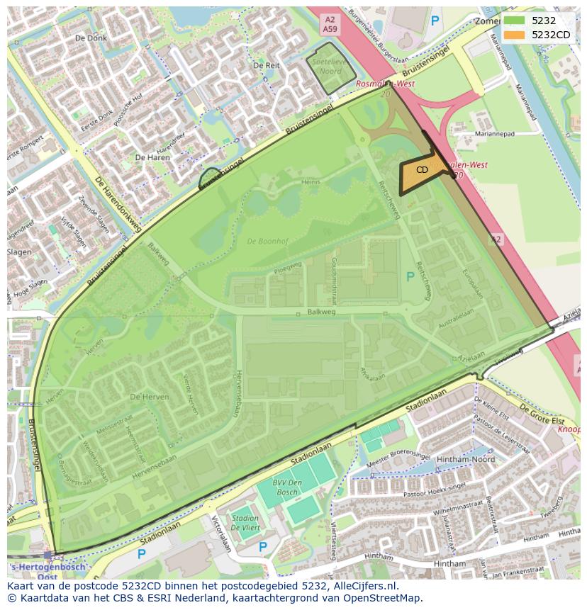 Afbeelding van het postcodegebied 5232 CD op de kaart.