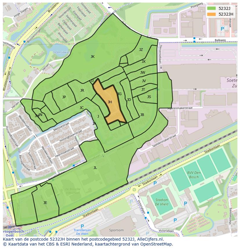 Afbeelding van het postcodegebied 5232 JH op de kaart.