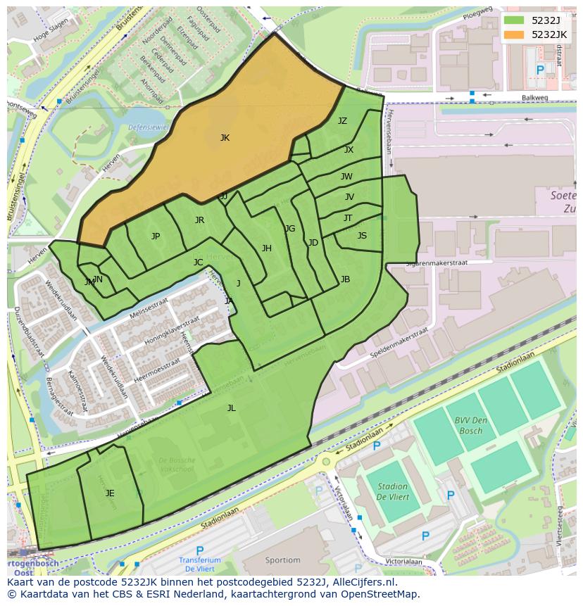 Afbeelding van het postcodegebied 5232 JK op de kaart.