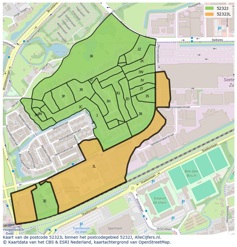 Afbeelding van het postcodegebied 5232 JL op de kaart.
