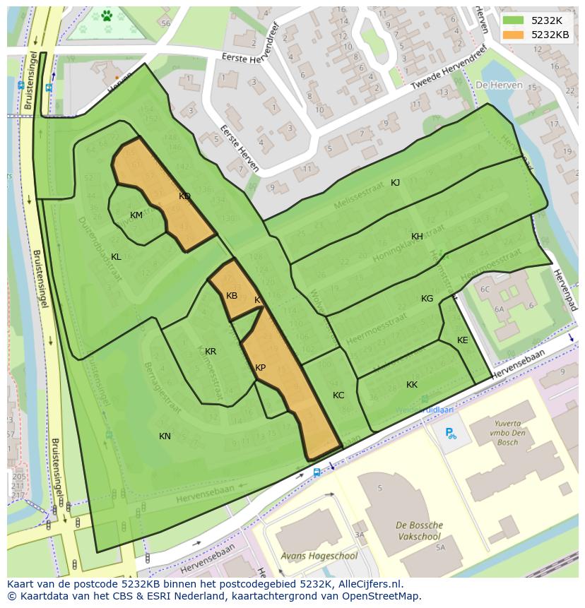 Afbeelding van het postcodegebied 5232 KB op de kaart.