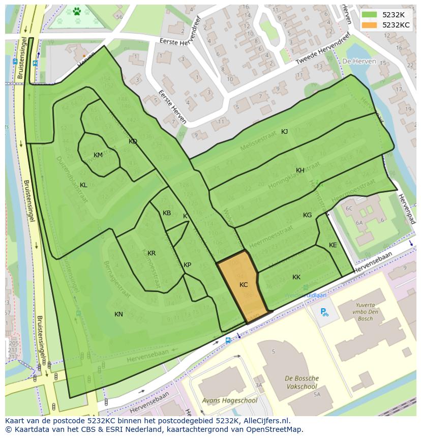 Afbeelding van het postcodegebied 5232 KC op de kaart.