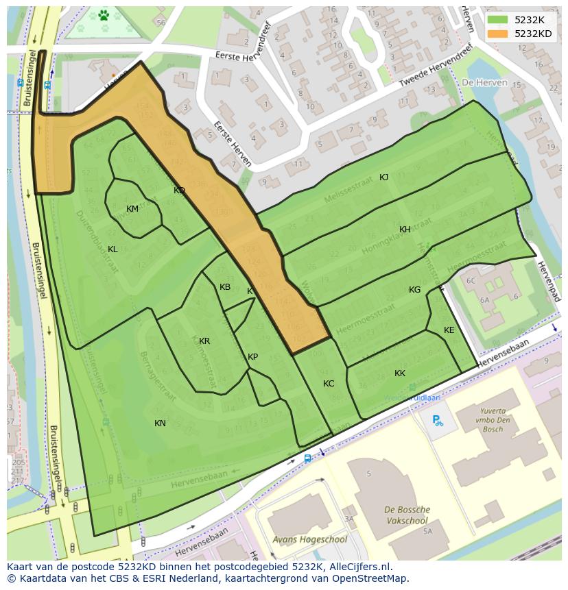 Afbeelding van het postcodegebied 5232 KD op de kaart.