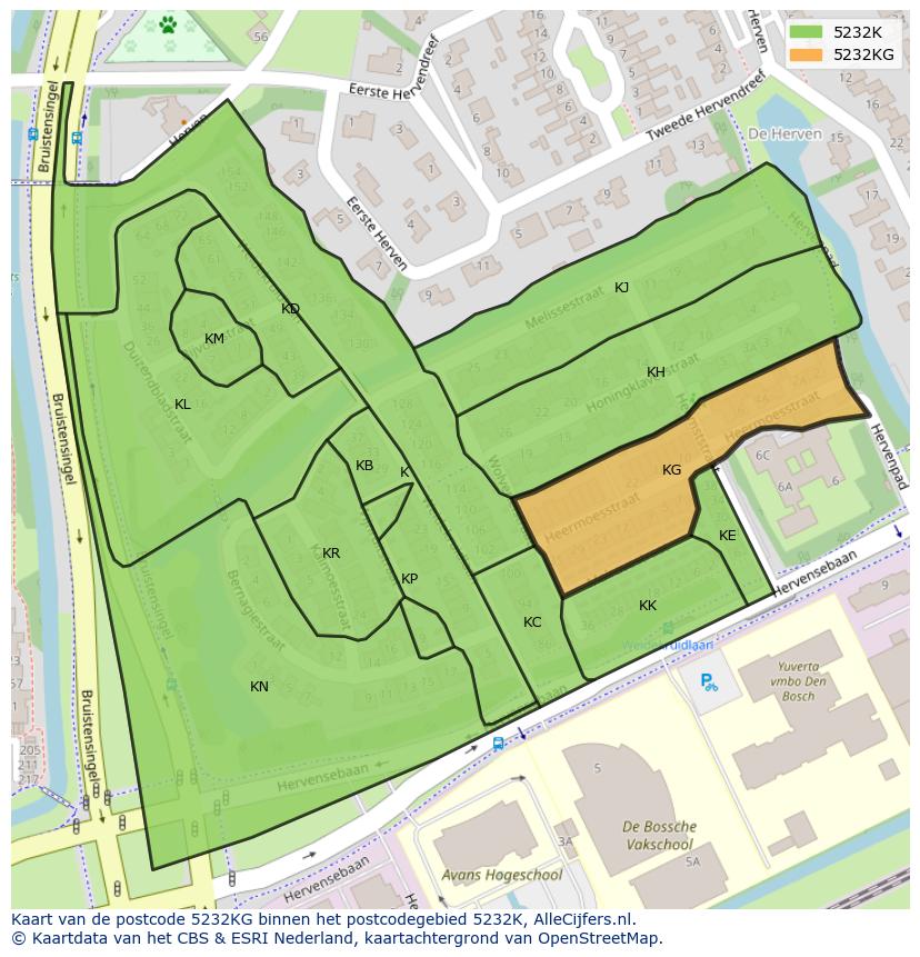 Afbeelding van het postcodegebied 5232 KG op de kaart.