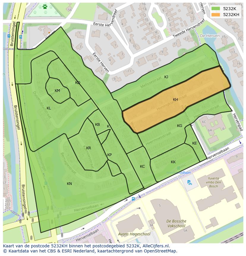 Afbeelding van het postcodegebied 5232 KH op de kaart.