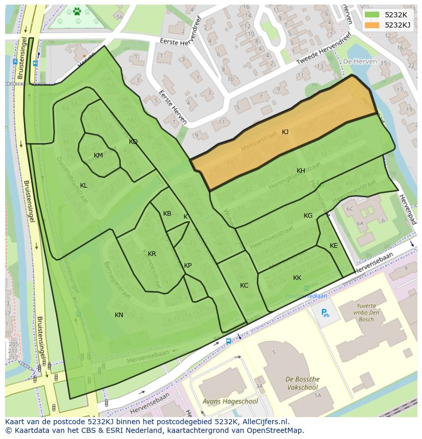 Afbeelding van het postcodegebied 5232 KJ op de kaart.