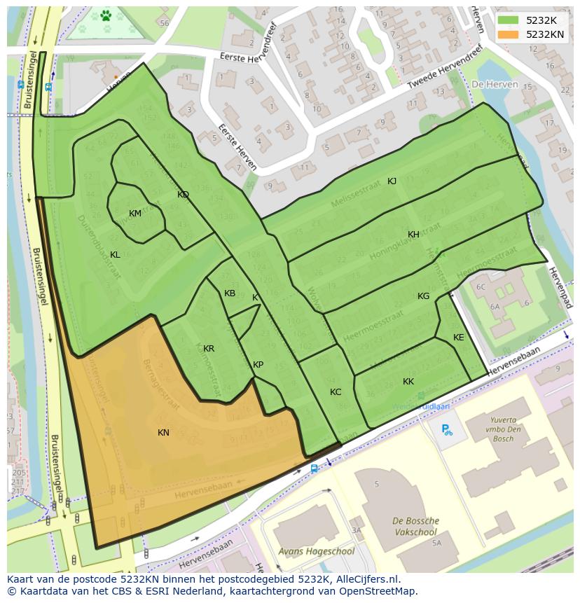 Afbeelding van het postcodegebied 5232 KN op de kaart.