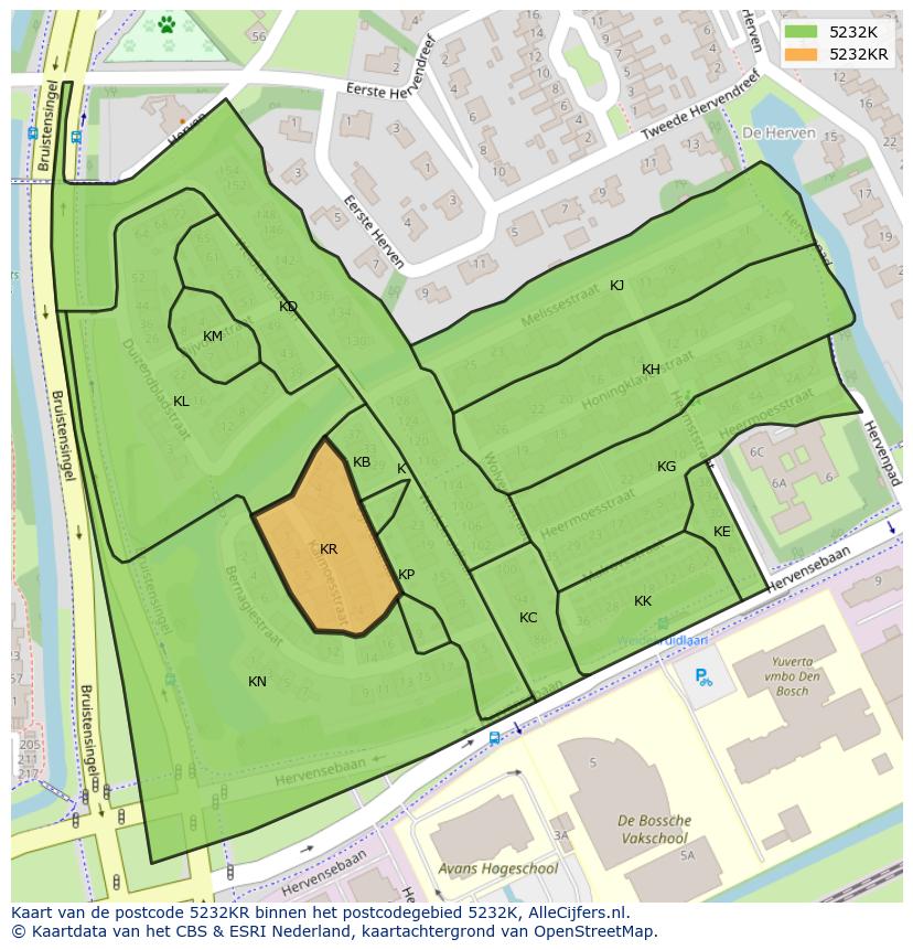 Afbeelding van het postcodegebied 5232 KR op de kaart.