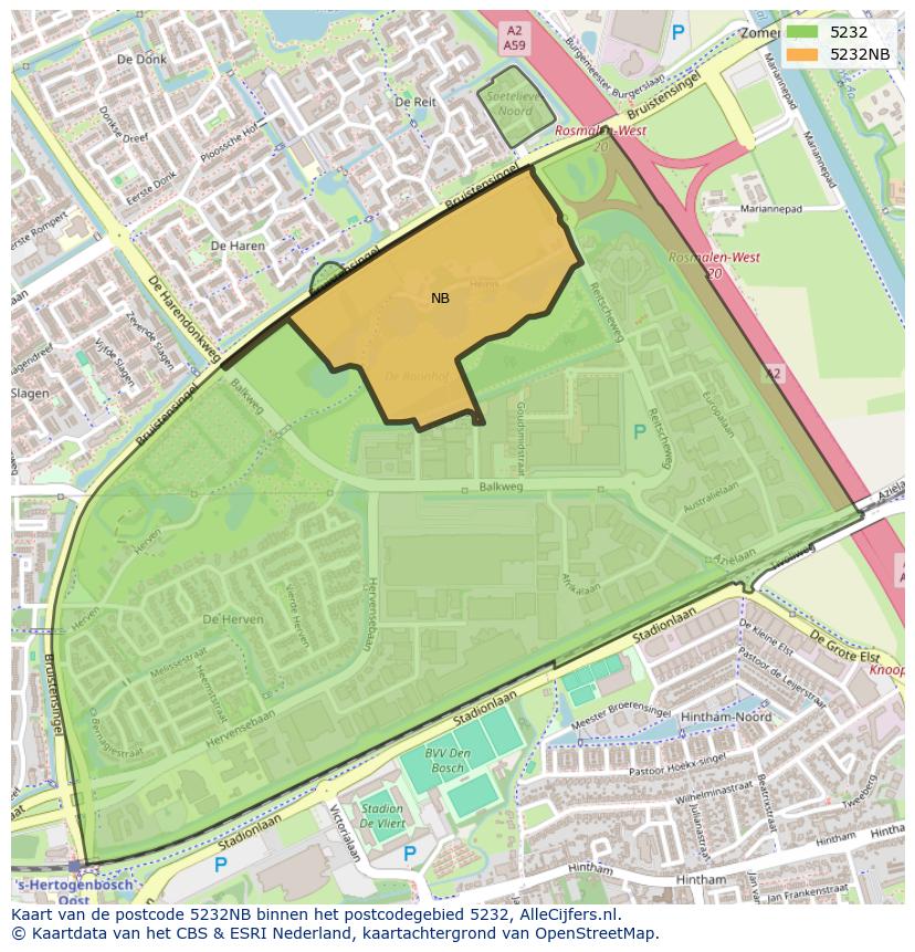 Afbeelding van het postcodegebied 5232 NB op de kaart.
