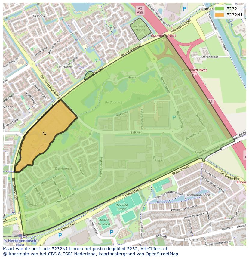 Afbeelding van het postcodegebied 5232 NJ op de kaart.