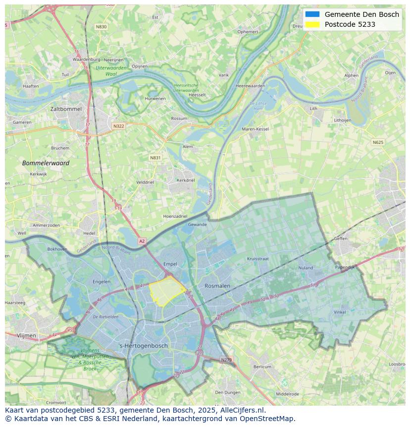 Afbeelding van het postcodegebied 5233 op de kaart.