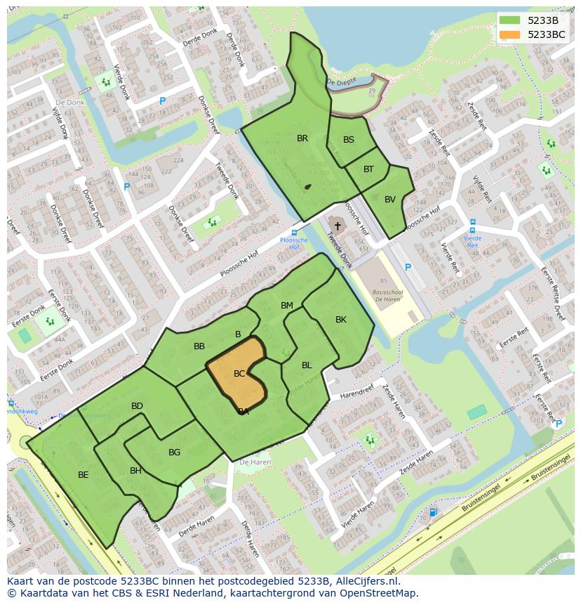 Afbeelding van het postcodegebied 5233 BC op de kaart.