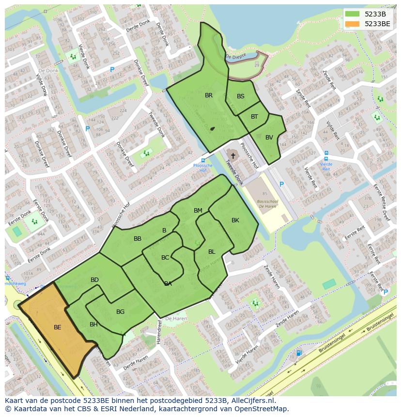 Afbeelding van het postcodegebied 5233 BE op de kaart.