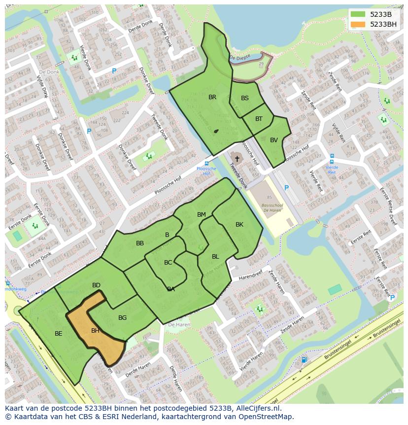 Afbeelding van het postcodegebied 5233 BH op de kaart.