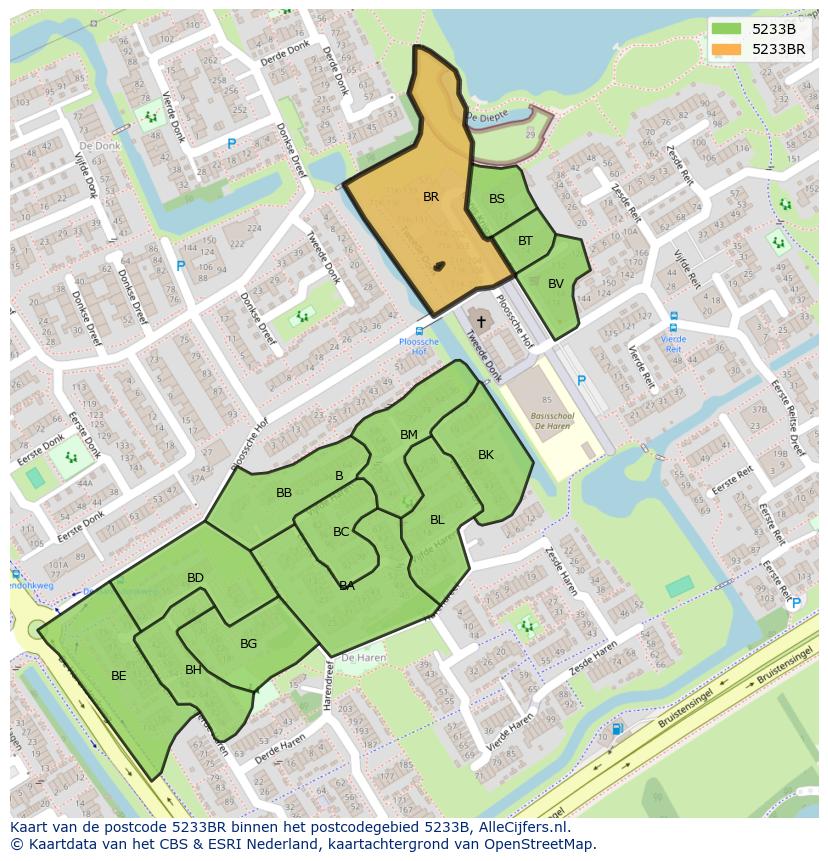 Afbeelding van het postcodegebied 5233 BR op de kaart.