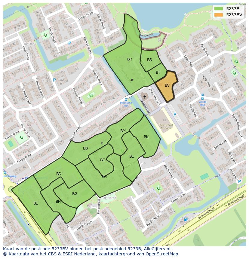 Afbeelding van het postcodegebied 5233 BV op de kaart.