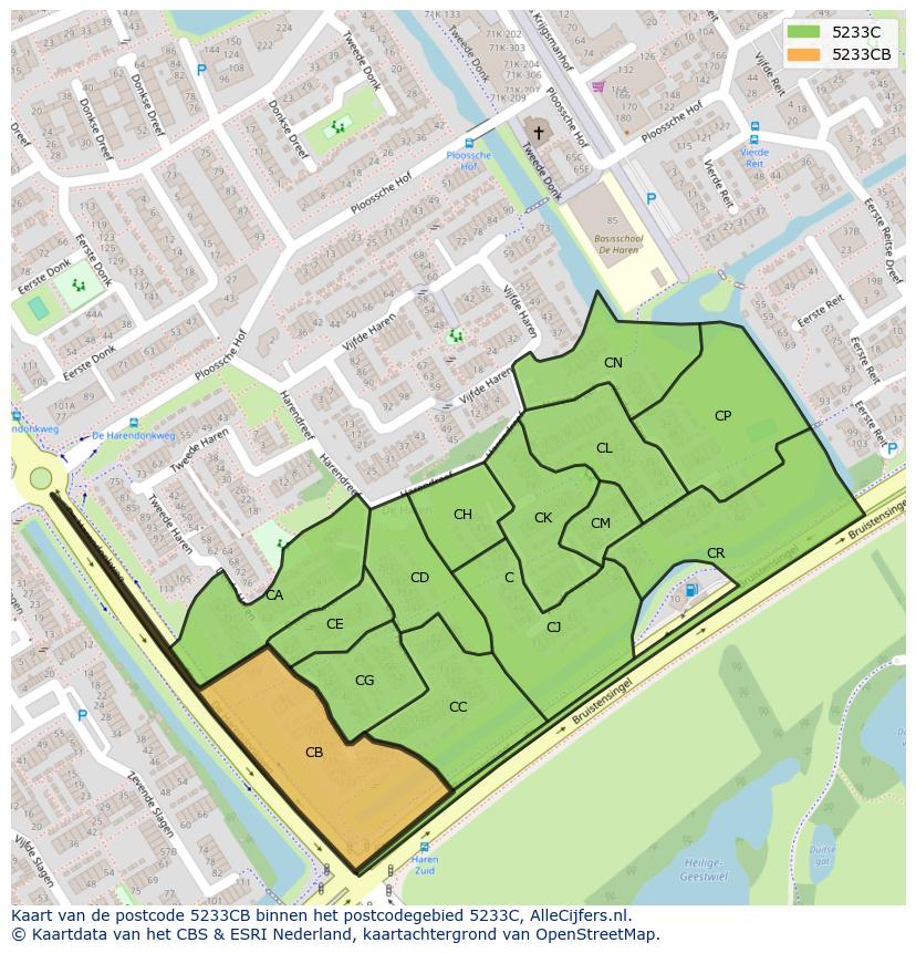 Afbeelding van het postcodegebied 5233 CB op de kaart.