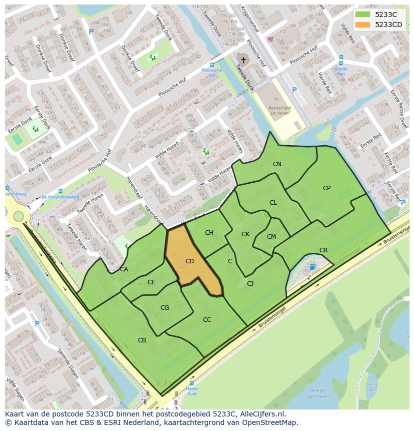Afbeelding van het postcodegebied 5233 CD op de kaart.