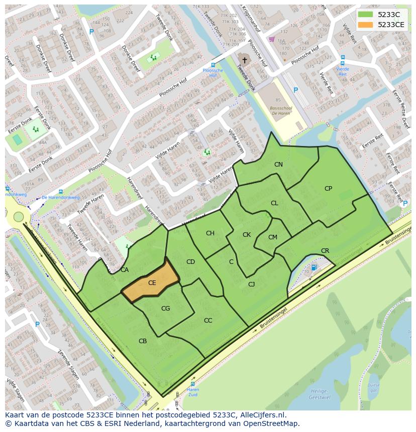 Afbeelding van het postcodegebied 5233 CE op de kaart.