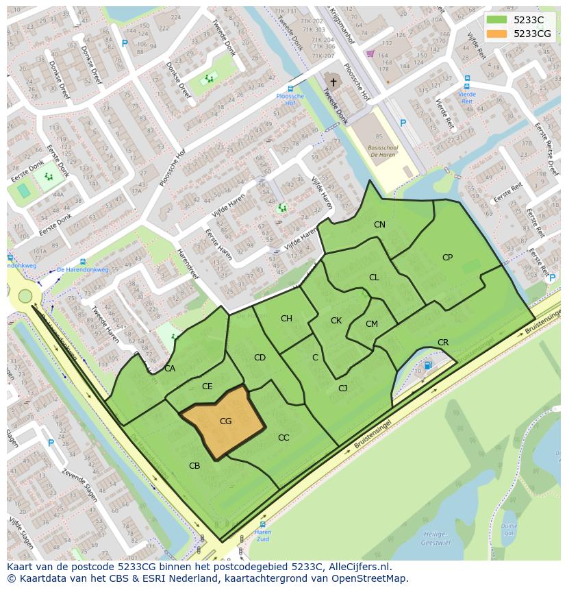 Afbeelding van het postcodegebied 5233 CG op de kaart.